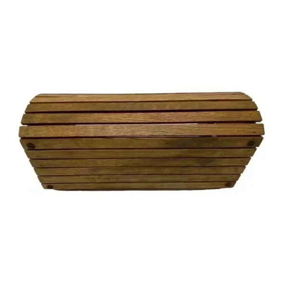 Wooden Slat Storage Basket Fruit Vegetable Tool Caddy Heart Cutout Carry Handle - Picture 6 of 12